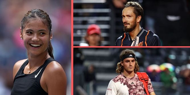 Emma Raducanu reacts to Daniil Medvedev's post-victory revenge dance against Stefanos Tsitsipas