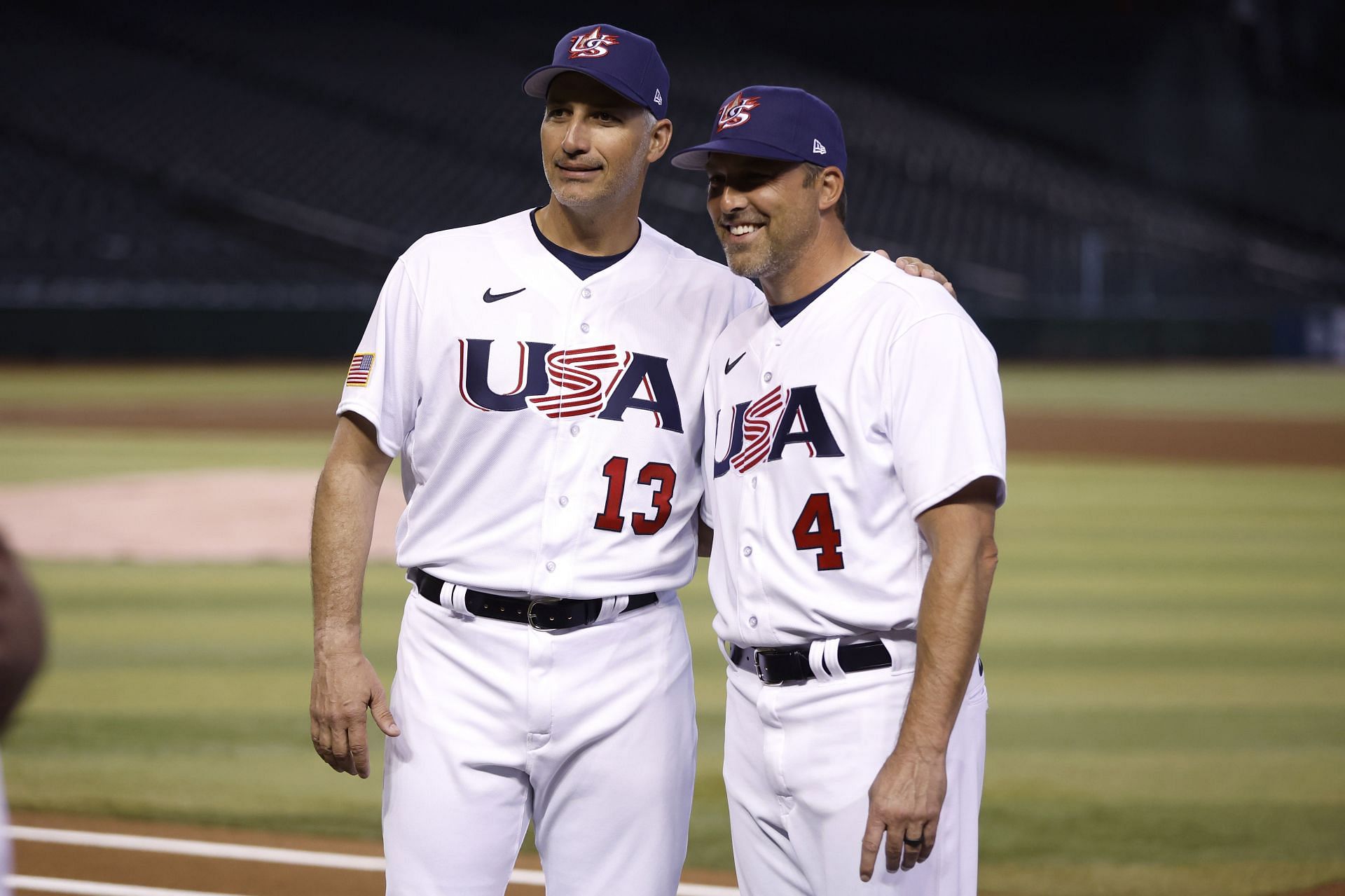 Pitching coach Andy Pettitte and manager Mark DeRosa of Team USA pose for a photo before the start of the World Baseball Classic at Chase Field