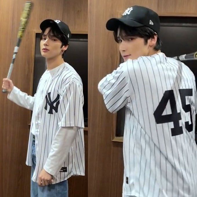 BTS wearing Baseball Jersey