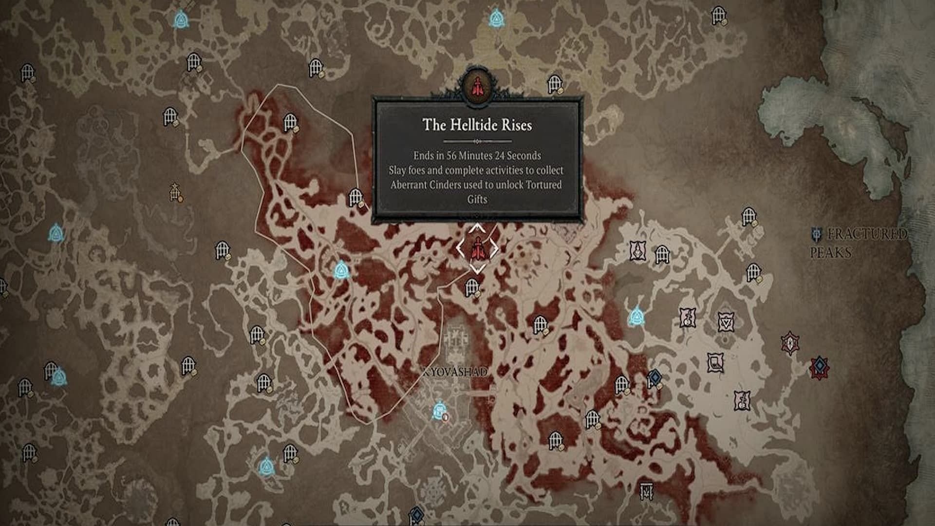 The map in Diablo 4 when a Helltide Event occurs (Image via Blizzard)
