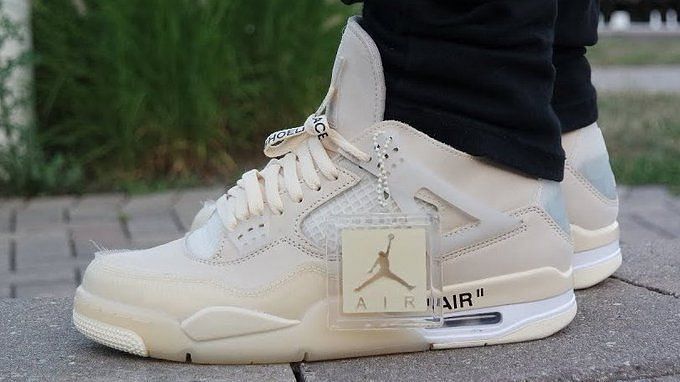 OFF WHITE x Air Jordan 4 “Sail” Beige  Pictures of shoes, Air jordans, Jordan  4 off white