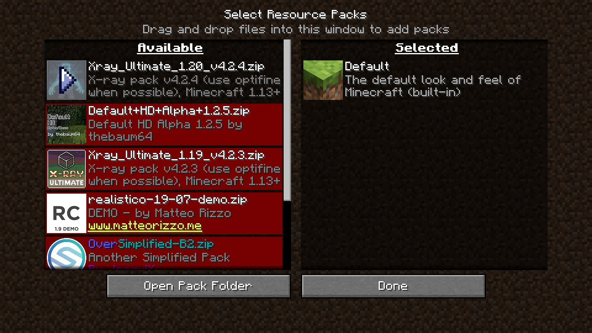 Open the resource pack section and the folder where all these packs are stored for Minecraft 1.20 (Image via Mojang)