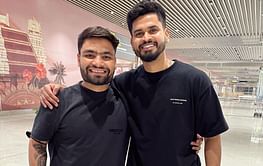 Rinku Singh and Shreyas Iyer pose for a picture in Bangalore