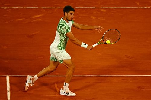 Carlos Alcaraz in action at the 2023 French Open.