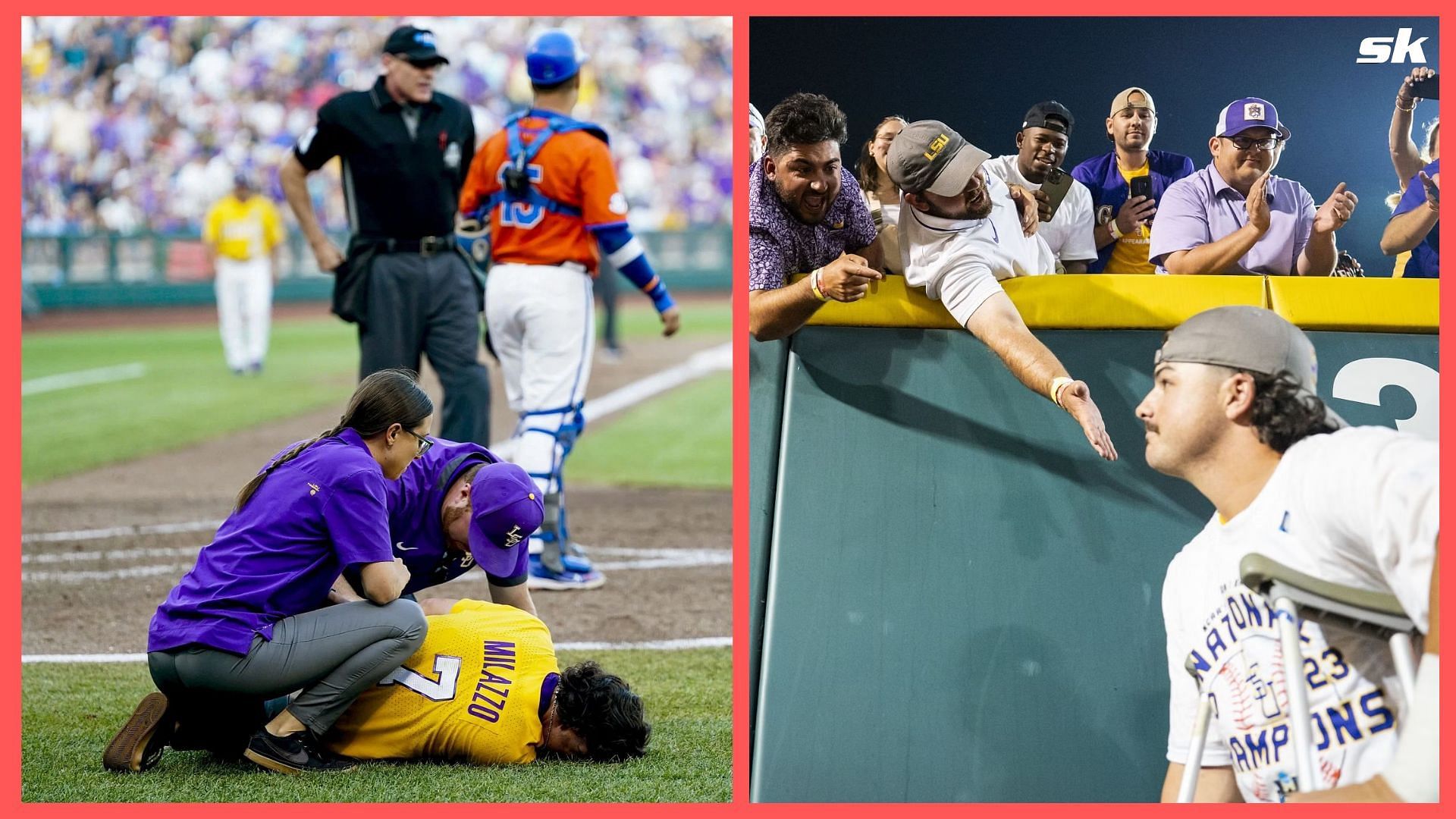 Alex Milazzo of LSU got hurt while attempting to complete a run in game 3 of the Men