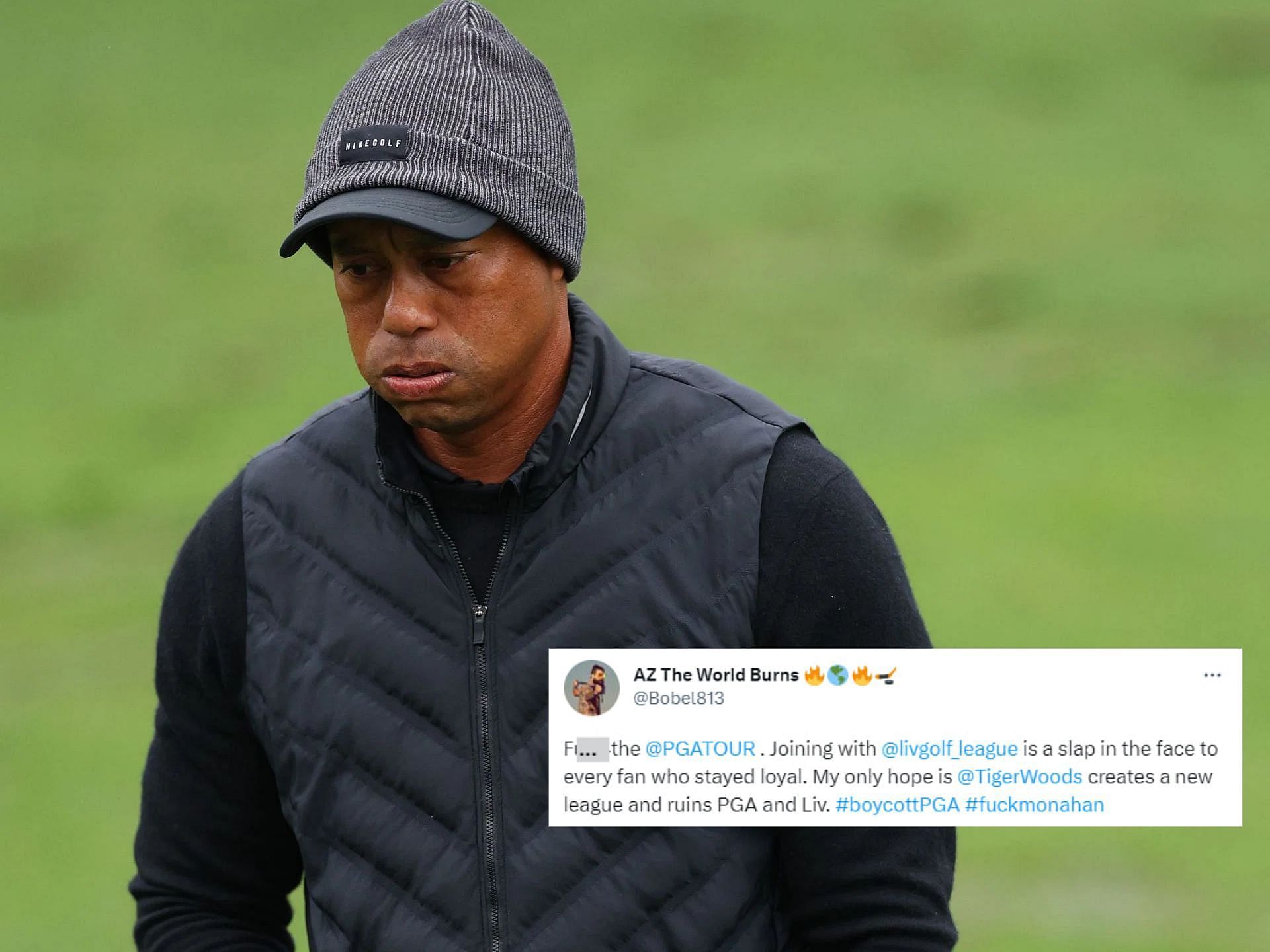 Tiger Woods haven&acute;t publicly spoke about the merger yet (Image via Getty and Twitter).