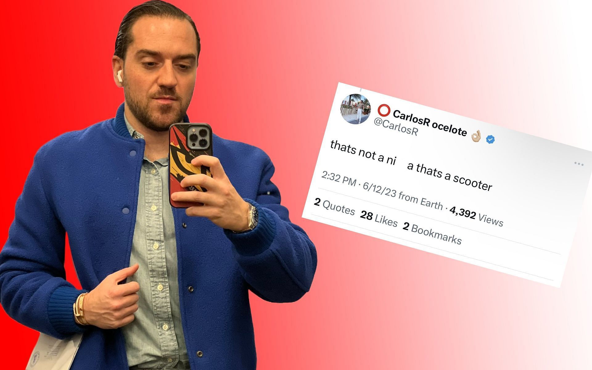 Controversial personality Carlos responds after using the N-word on Twitter (Images via CarlosR, Jake Lucky/Twitter, and Sportskeeda)
