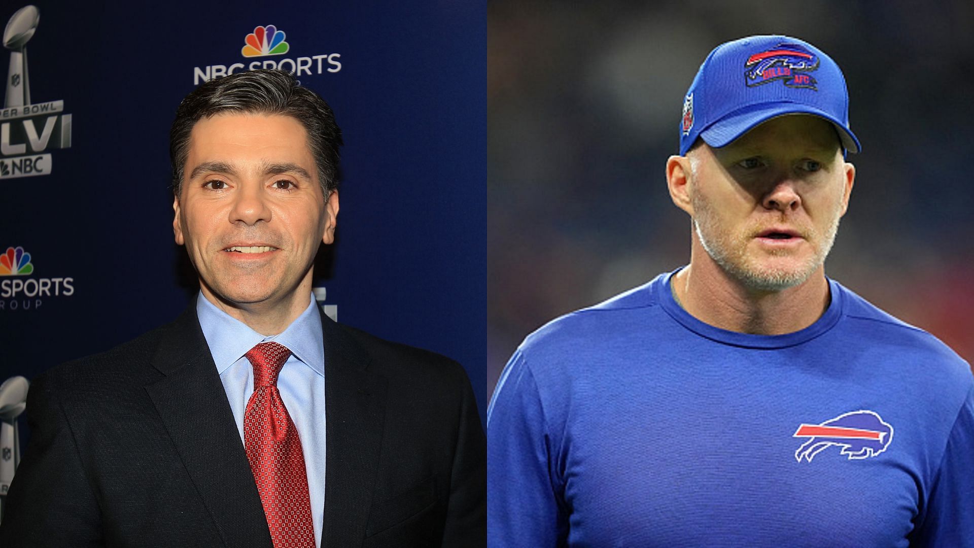 NFL fans go after Mike Florio (L) after stating that Bills HC Sean McDermott (R) should be fired