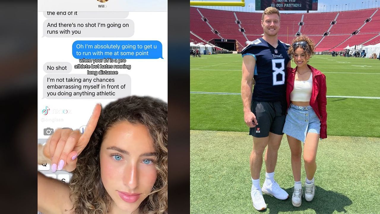 Gia Duddy is wondering why her QB boyfriend Will Levis does not want to run - images via TikTok/Instagram