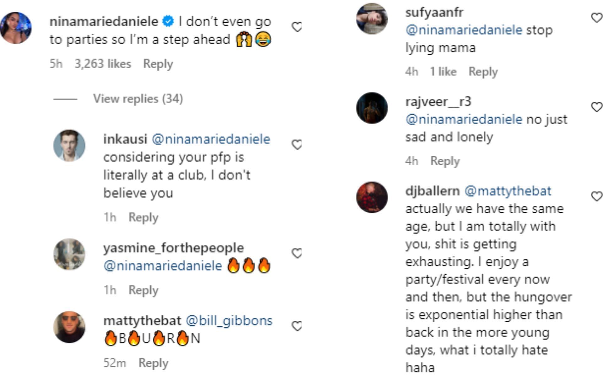 A few replied to Nina-Marie Daniele&#039;s comment on an Instagram post