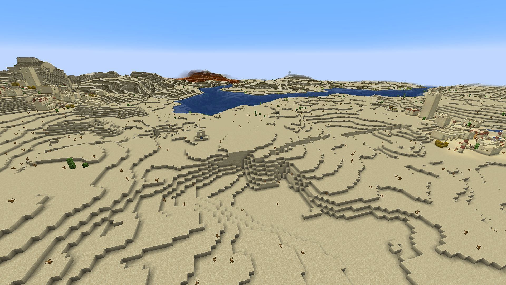 The home desert biome in this Minecraft seed offers ample archeologic opportunities (Image via Mojang)
