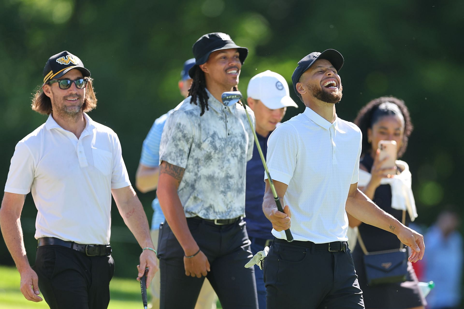 Stephen Curry with musician Jake Owen and Damion Lee at the Memorial Tournament Pro-Am