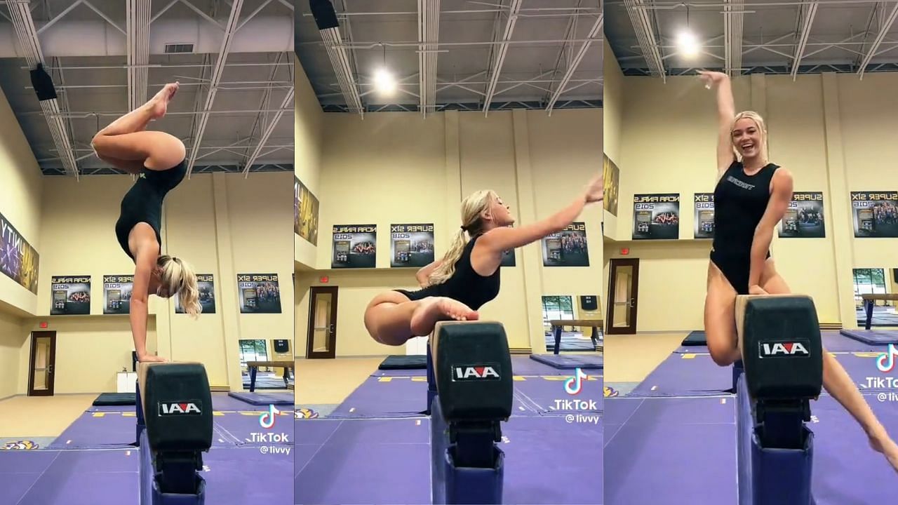 Gymnast Olivia Dunne impresses NFL fans with her moves on the balance beam