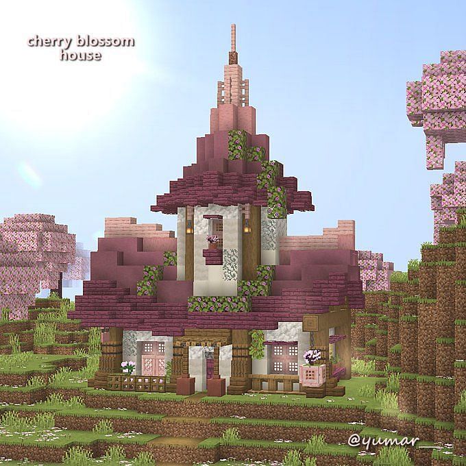 Minecraft: How To Build a Simple Cherry Blossom Pagoda 