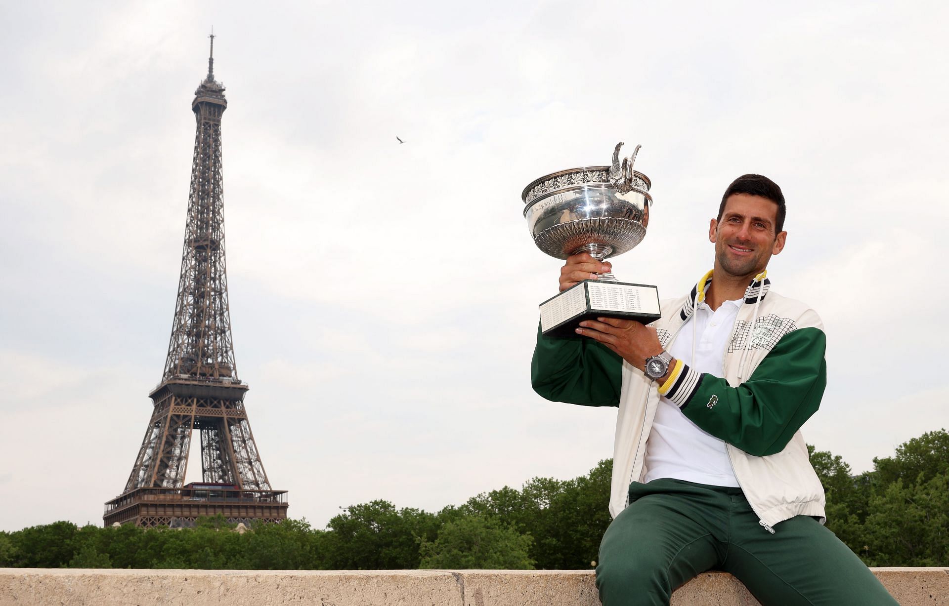 Novak Djokovic pictured with his French Open trophy.