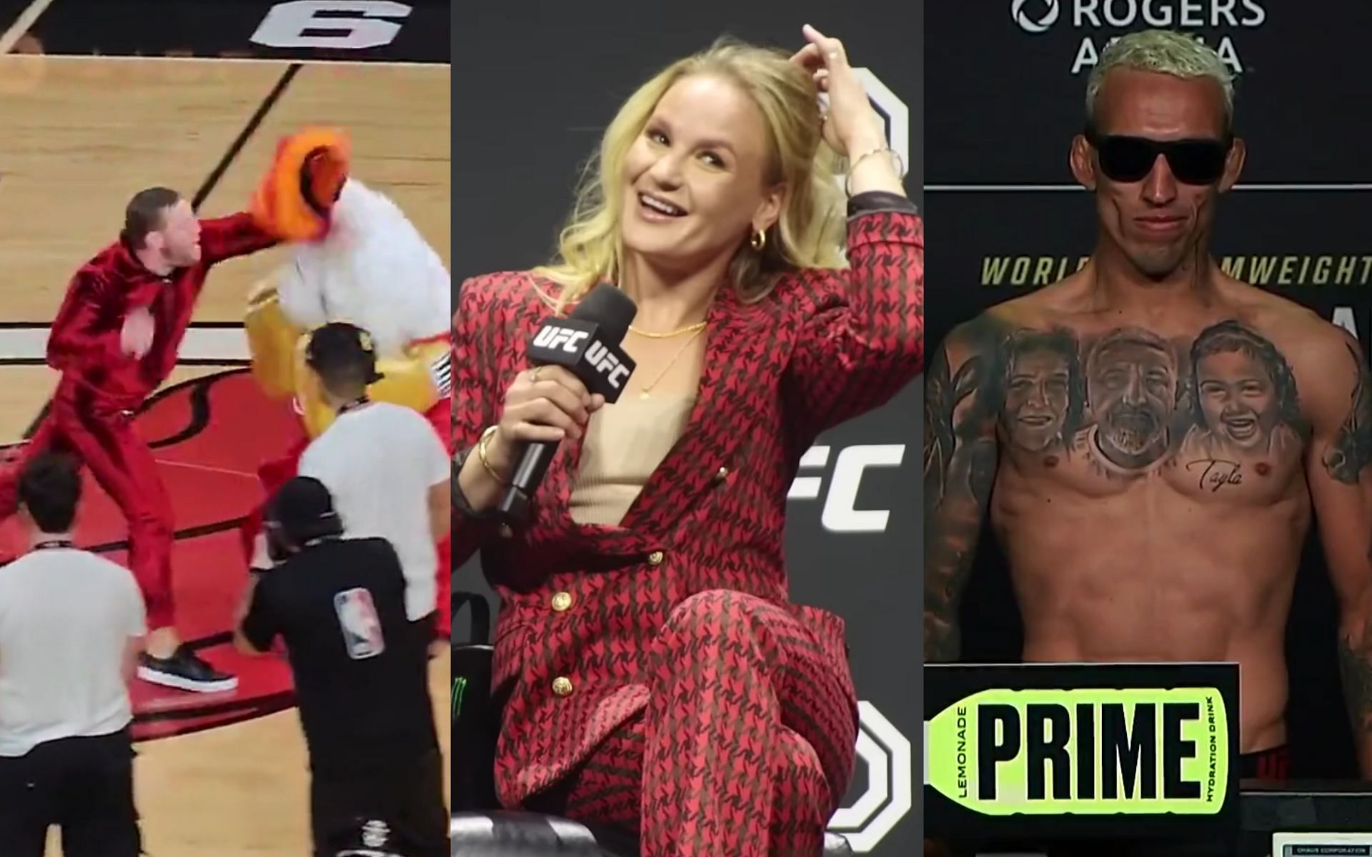 Conor McGregor (left), Valentina Shevchenko (centre), Charles Oliveira (right) [Images courtesy of @dailyloud on Twitter &amp; UFC on YouTube]