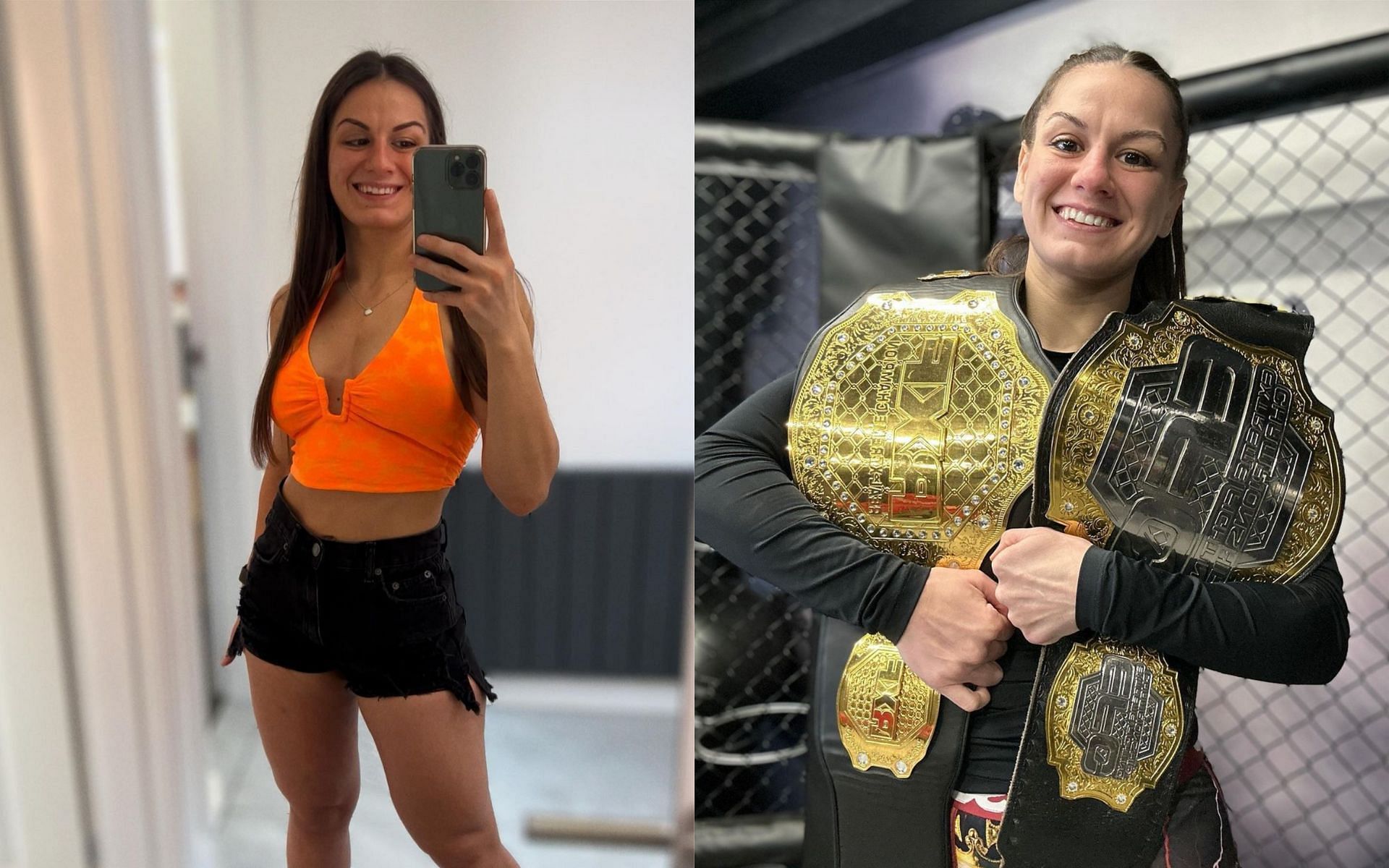 Alice Ardelean [Left] Ardelean with her belts [Right] [Images courtesy: @aliceardelean (Instagram)]