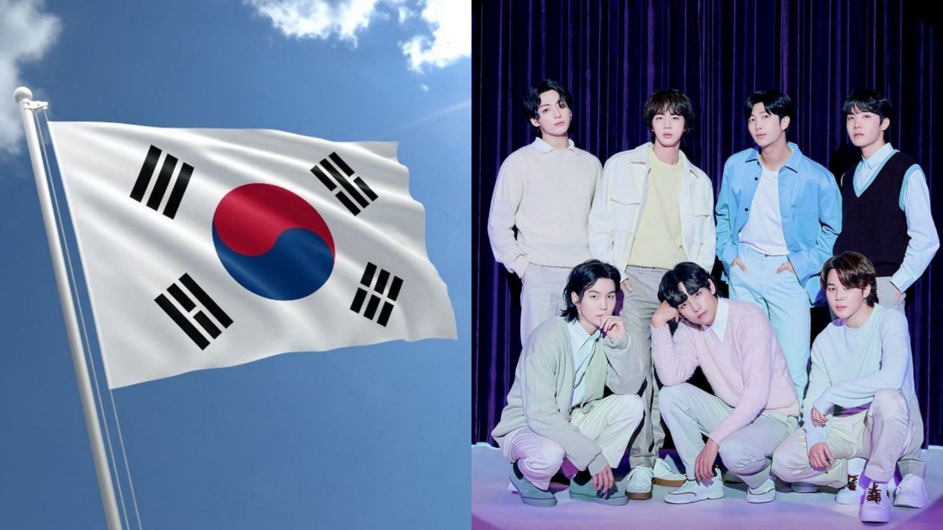 Featuring KOREAN FLAG AND BTS (Image via Stock Adobe and Bighit Entertainment )