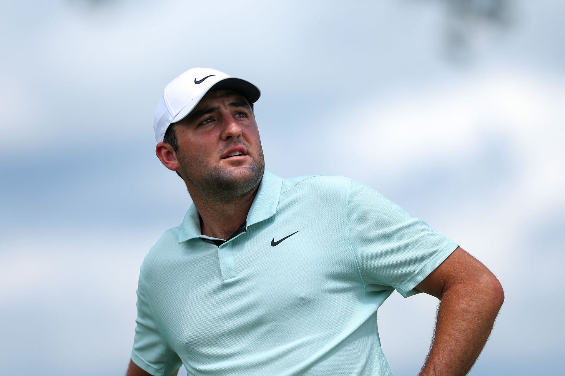 Scottie Scheffler looks on from the fourth green during the final round of the Travelers Championship