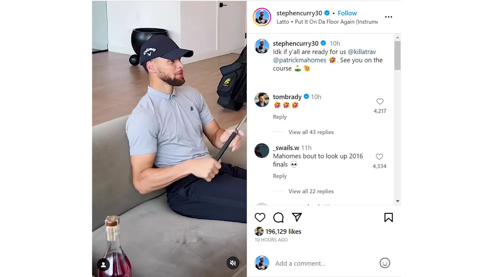 Tom Brady laughs as Steph Curry trolls Patrick Mahomes, Travis Kelce on IG (Image Credit: via Curry&#039;s official IG account)