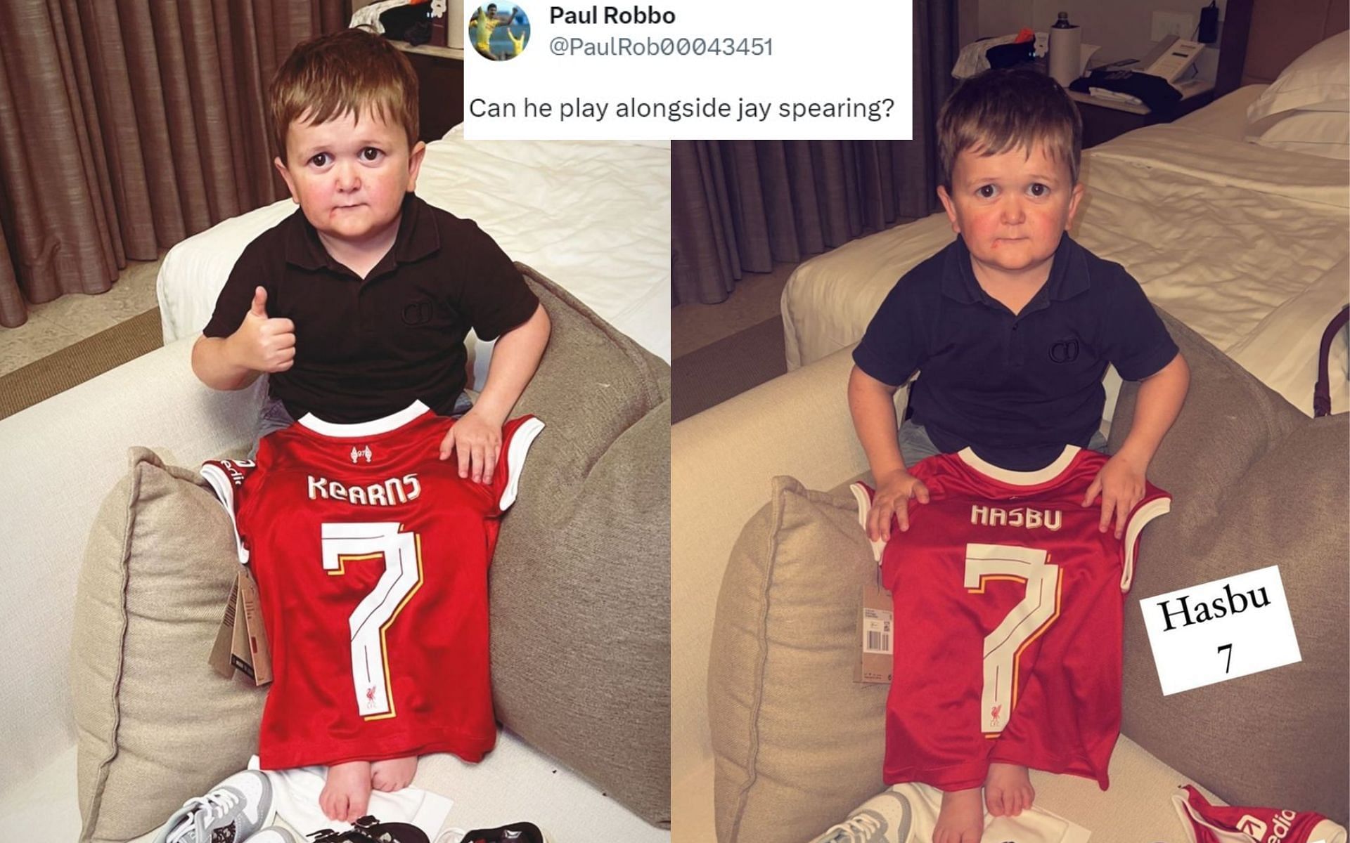 Hasbulla posing with a Liverpool jersey [Images Courtesy: @anythinglfc_ on Twitter]