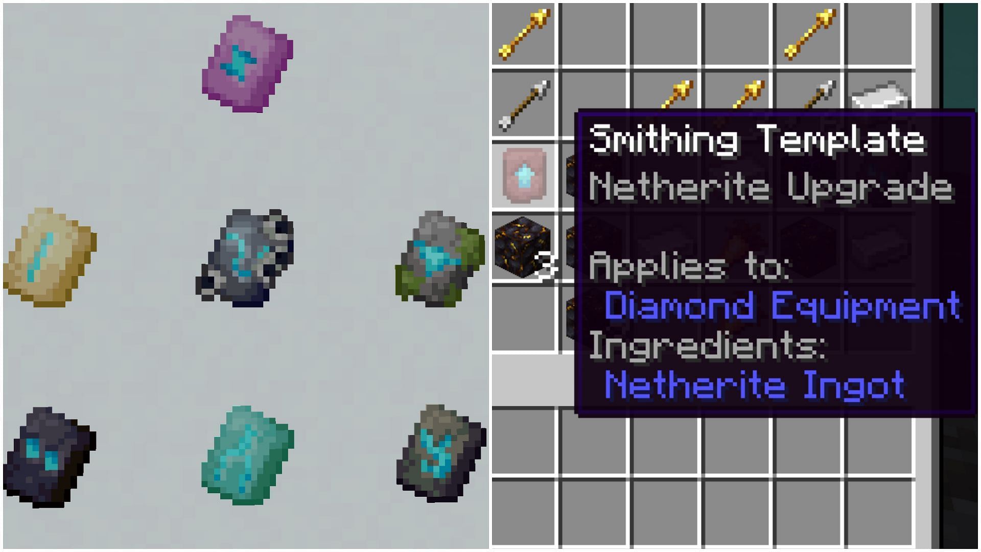 There are two types of smithing templates in Minecraft, used for different purposes (Image via Sportskeeda)