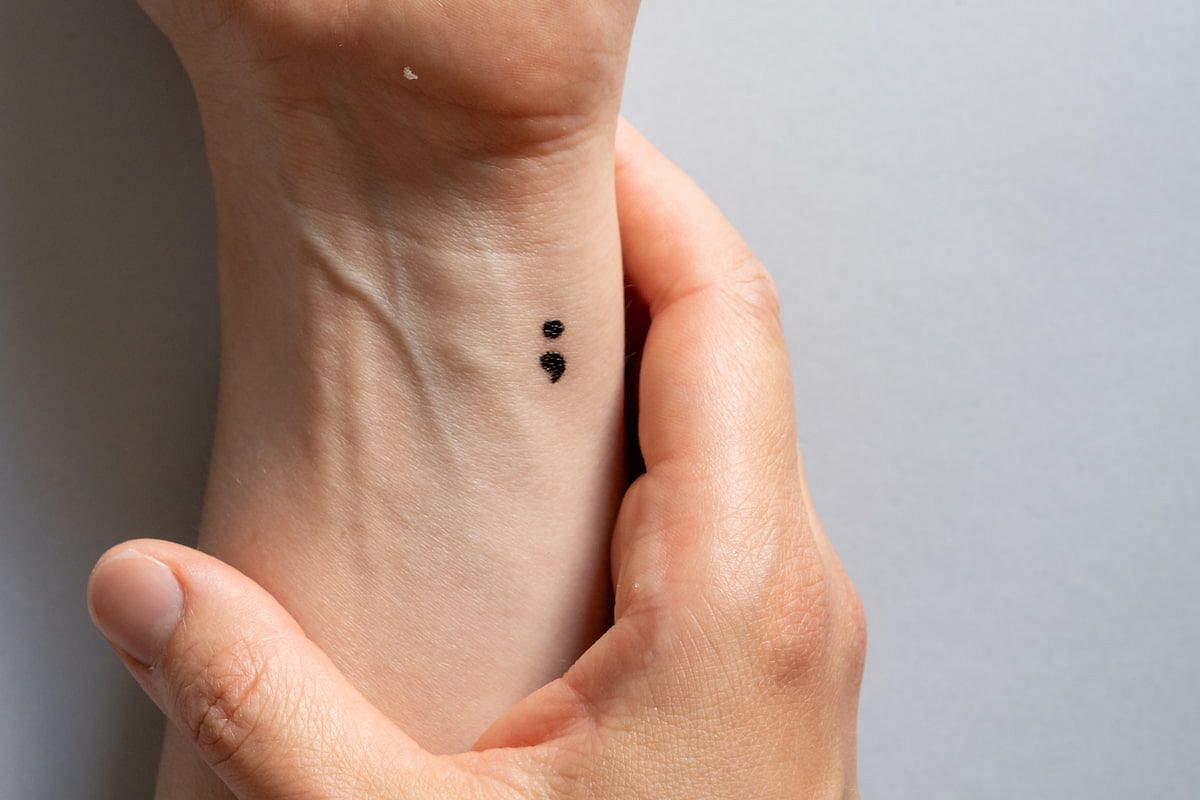 Semicolon tattoo. I needed a reminder. Bear's Skin Art Tattoo, Bear,  Edmonton, AB. : r/tattoos