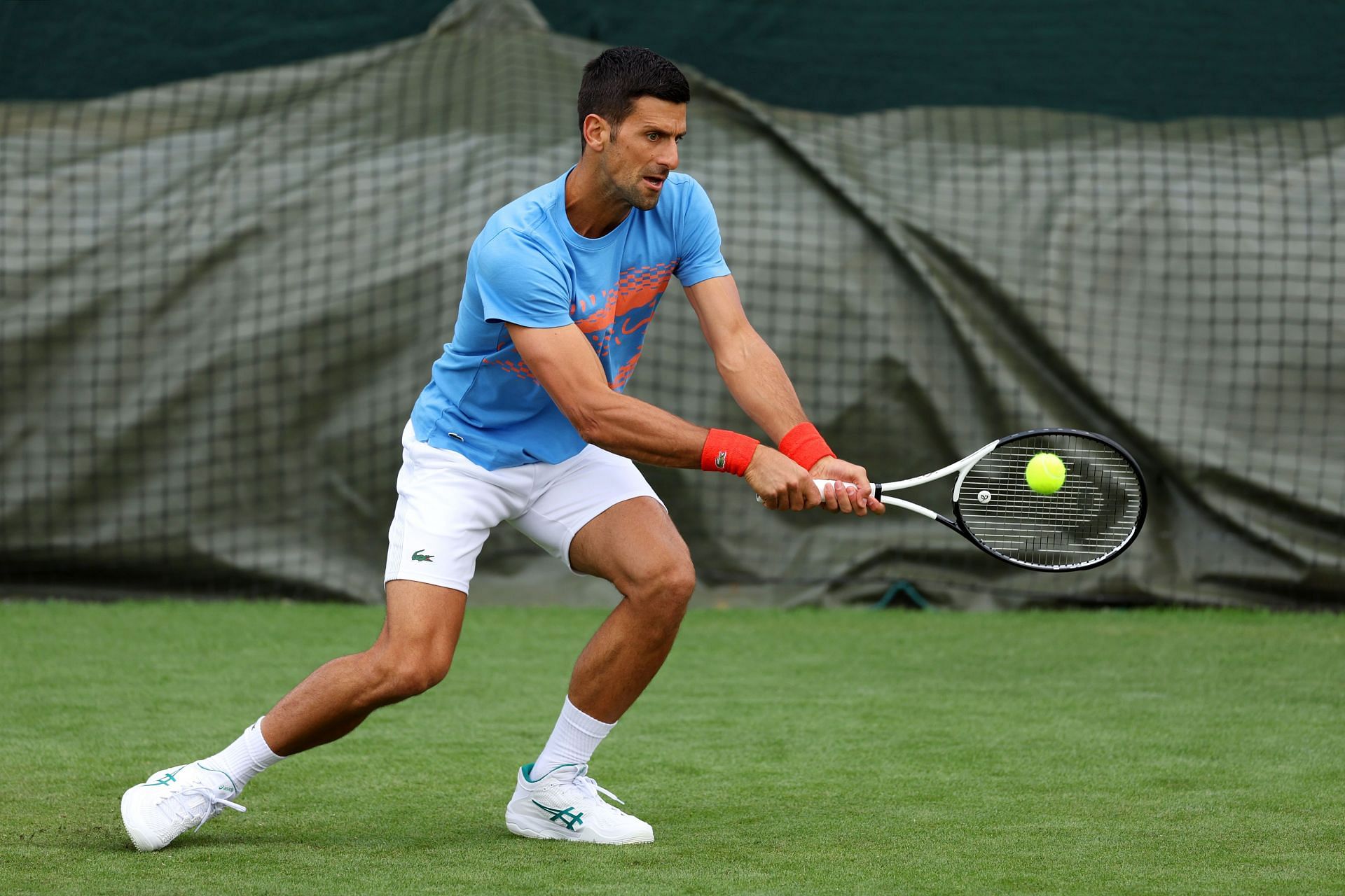 Novak Djokovic practicing ahead of Wimbledon 2023
