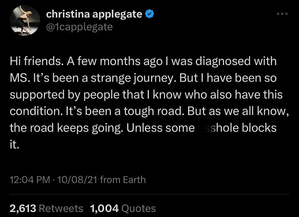 Christina shares her diagnosis on her official Twitter handle (Image via Twitter)