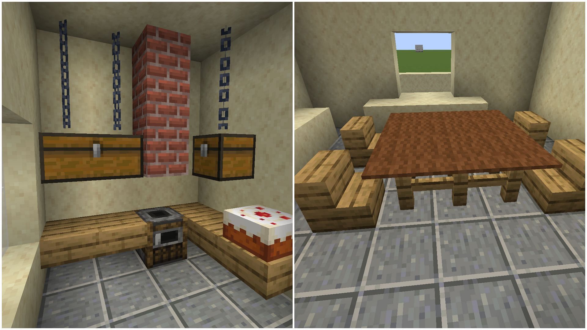 Kitchen and living areas can be built in Minecraft 1.20, even though they are not completely useful (Image via Mojang)