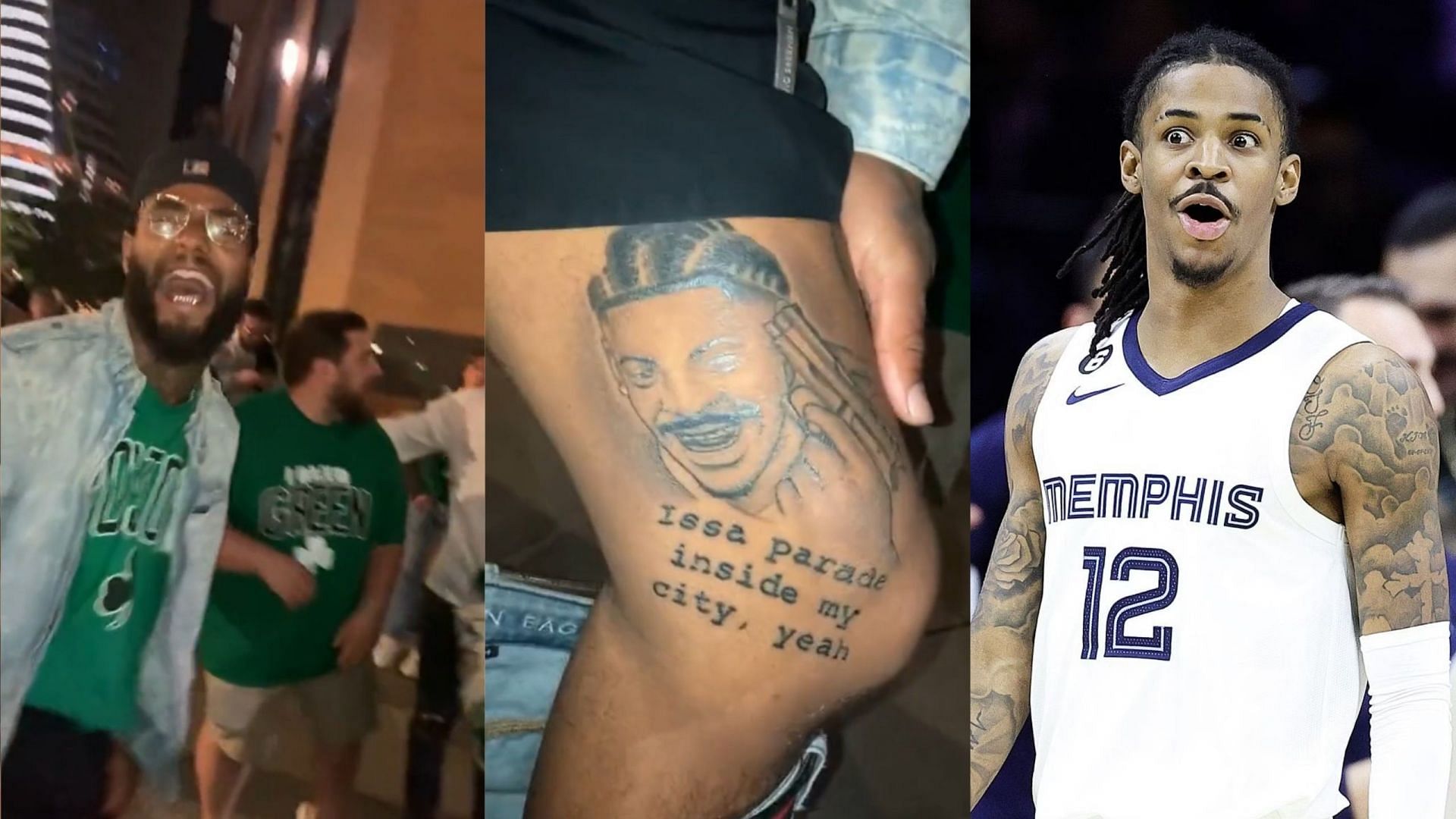 Celtics fans gets a Ja Morant tattoo. (Photo: @NewMoneyKeli/Twitter)