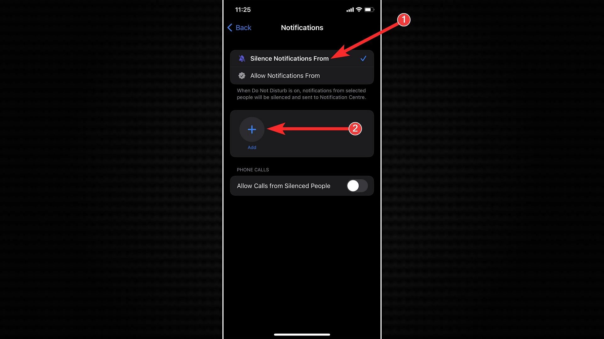 Select Silence Notifications and choose the contacts you want to silence (Image via Sportskeeda)