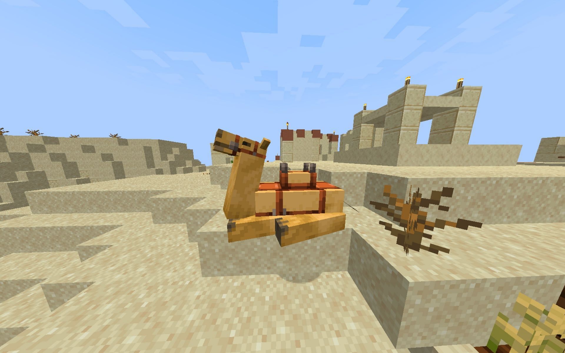 A Camel wearing a saddle in the official release of Minecraft 1.20 (Image via Mojang)