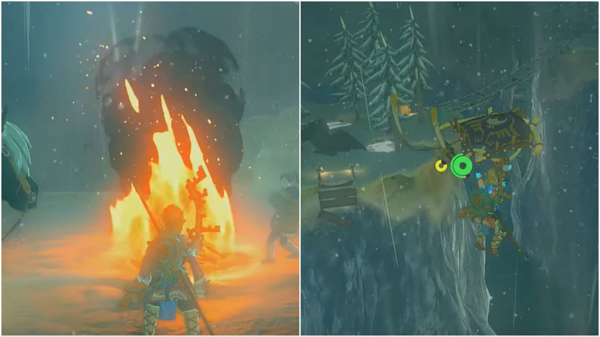 Throw the Hylian Pine Cone into the fire (Image via The Legend of Zelda Tears of the Kingdom)