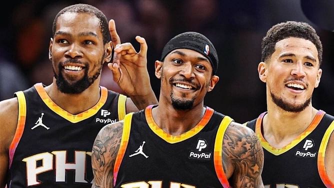 Bradley Beal gives respect to Devin Booker and Kevin Durant as he is unveiled as Suns player: "This is his stomping grounds"