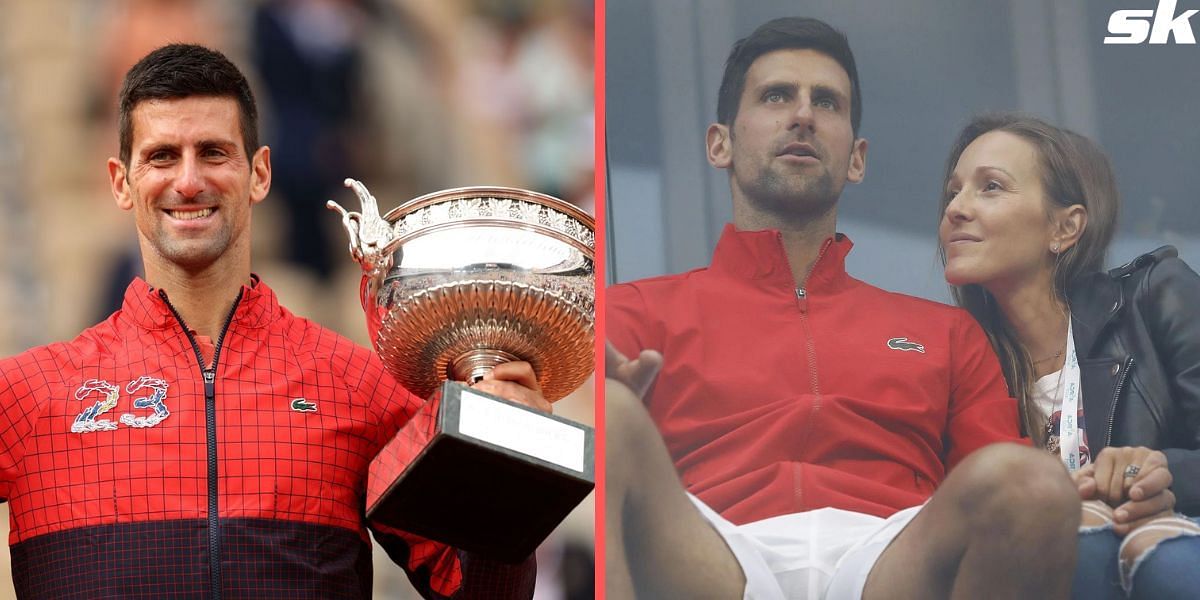 Djokovic celebrates French Open title win with wife Jelena (R) and children 