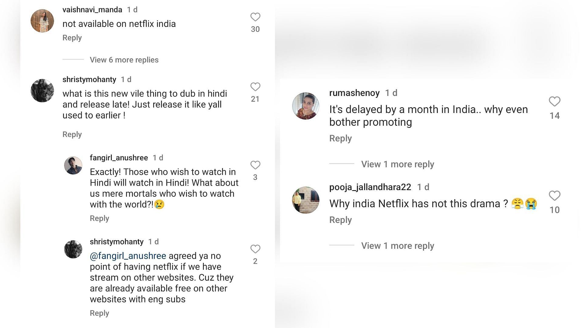 Fans express their frustration at Netflix India (Image via Instagram/netflixkcontent)