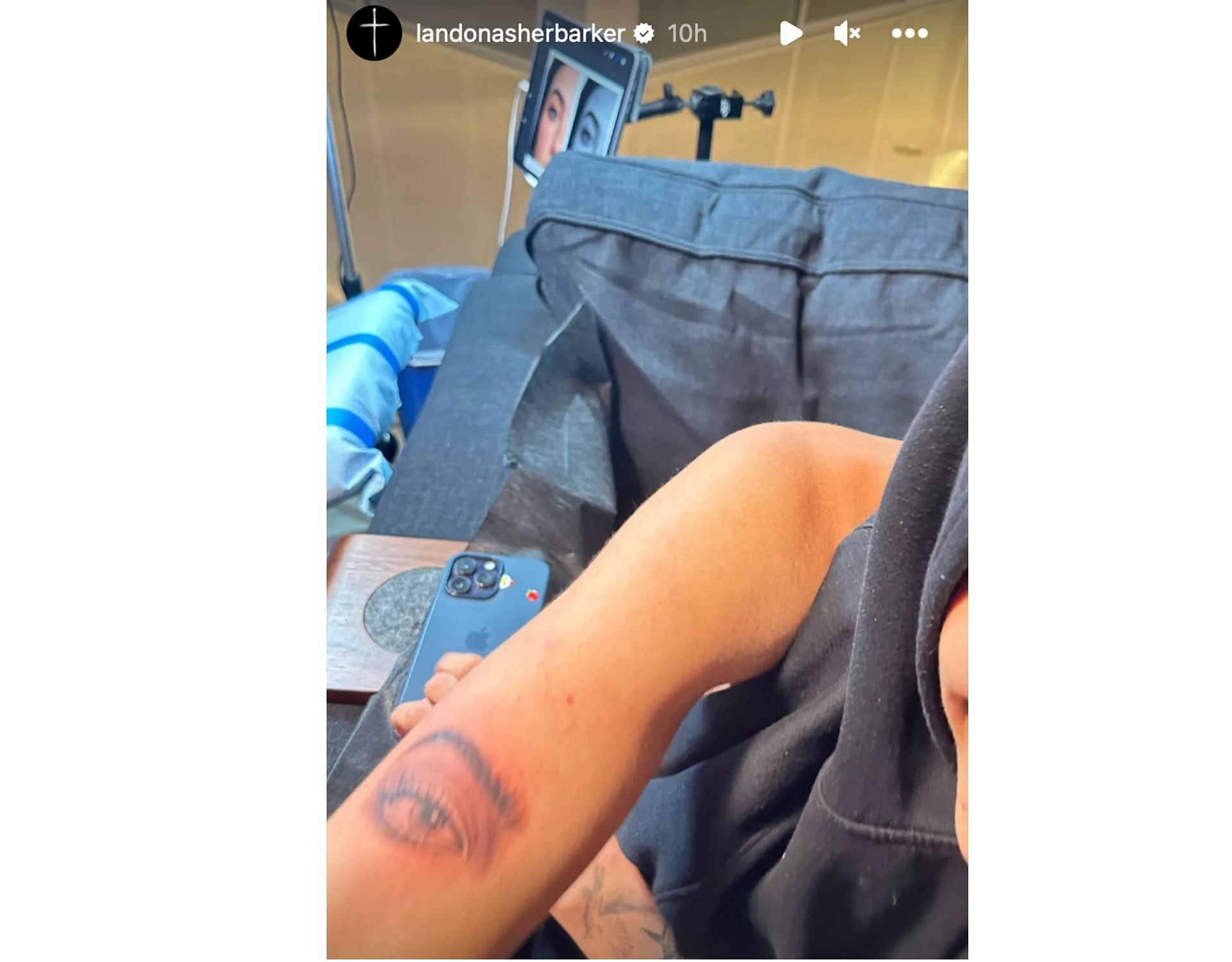 Landon Barker got a tattoo of Charli D&#039;Amelio&#039;s eye (Image via Instagram/@landonsherbarker)