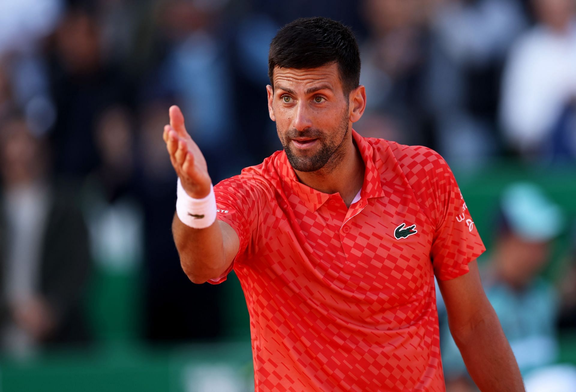 Novak Djokovic blowing a kiss to his children at the Rolex Monte-Carlo Masters.