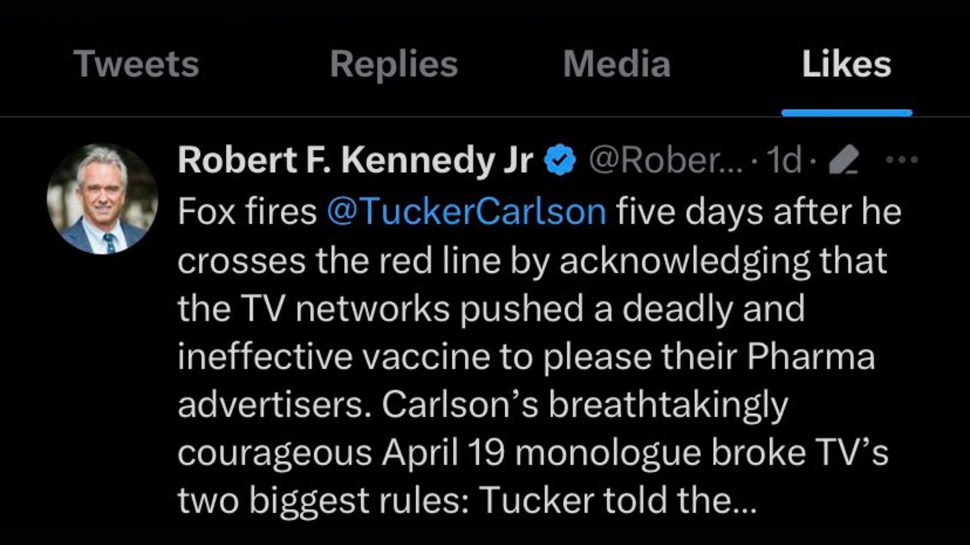 Aaron Rodgers liking RFK&#039;s tweet about former Fox News anchor Tucker Carlson