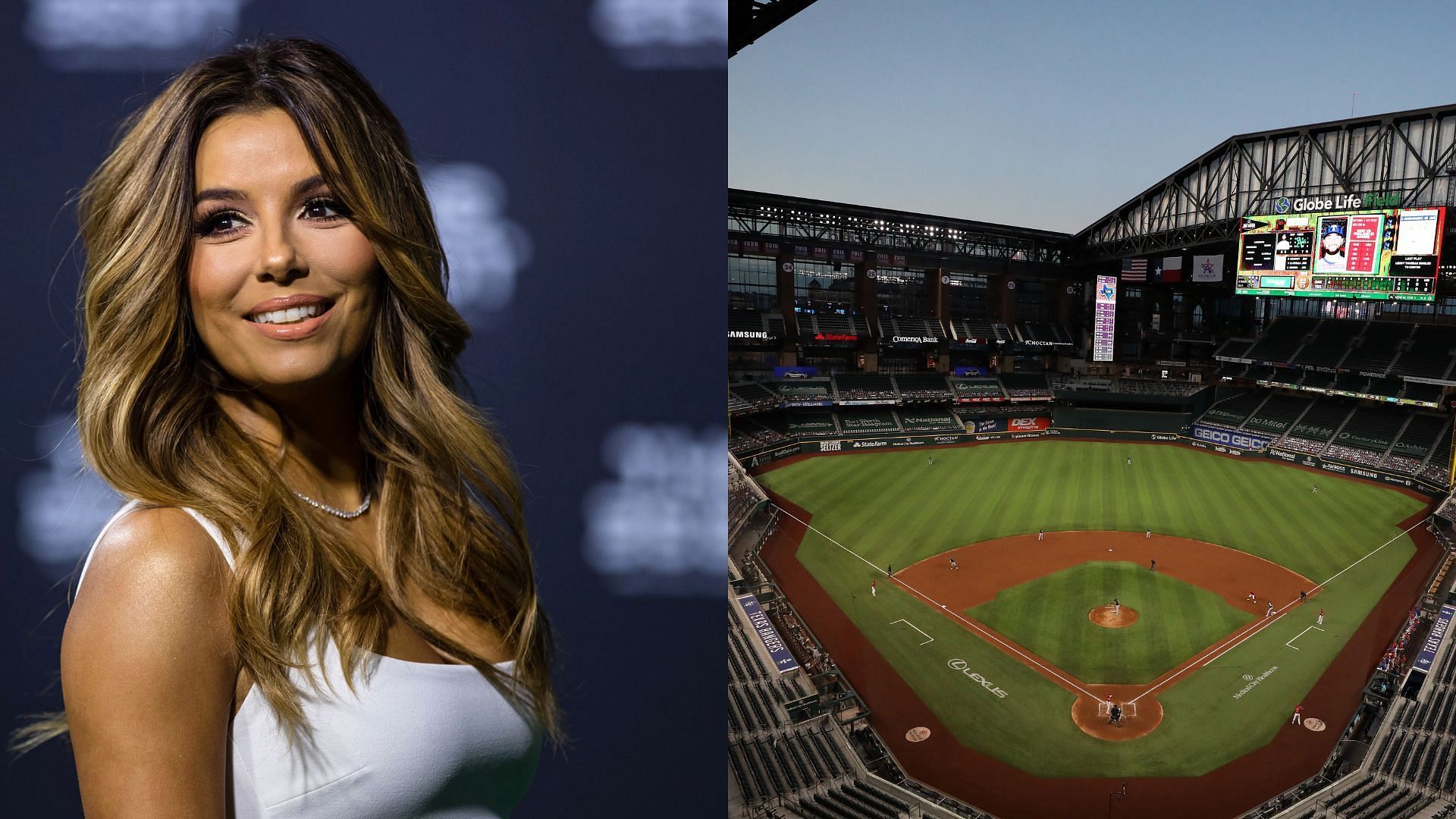 Actress Eva Longoria tossed out the ceremonial first pitch ahead of the Texas Rangers game on June 7