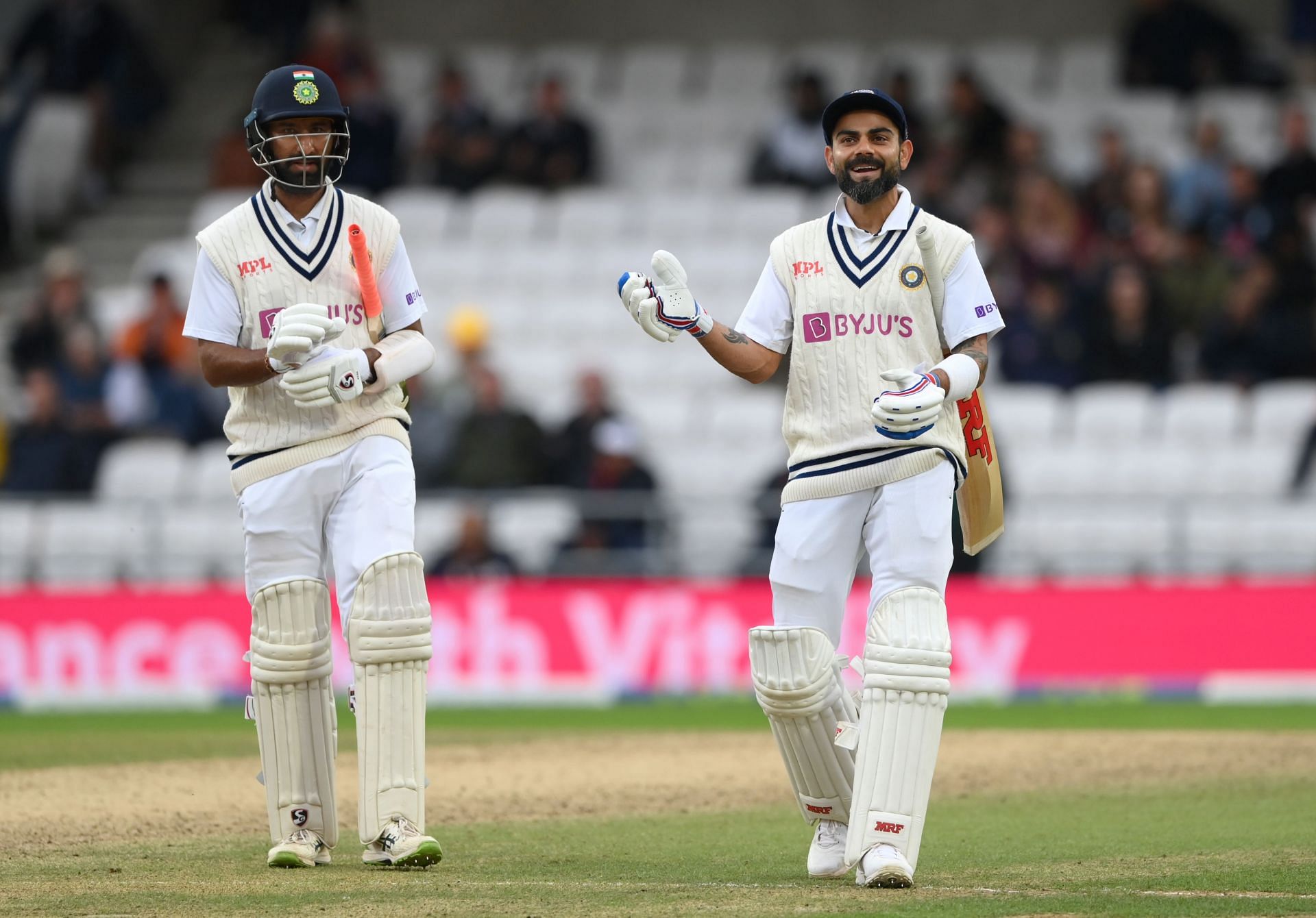 Virat Kohli (R) and Cheteshwar Pujara are the most experienced batters in the Indian lineup.