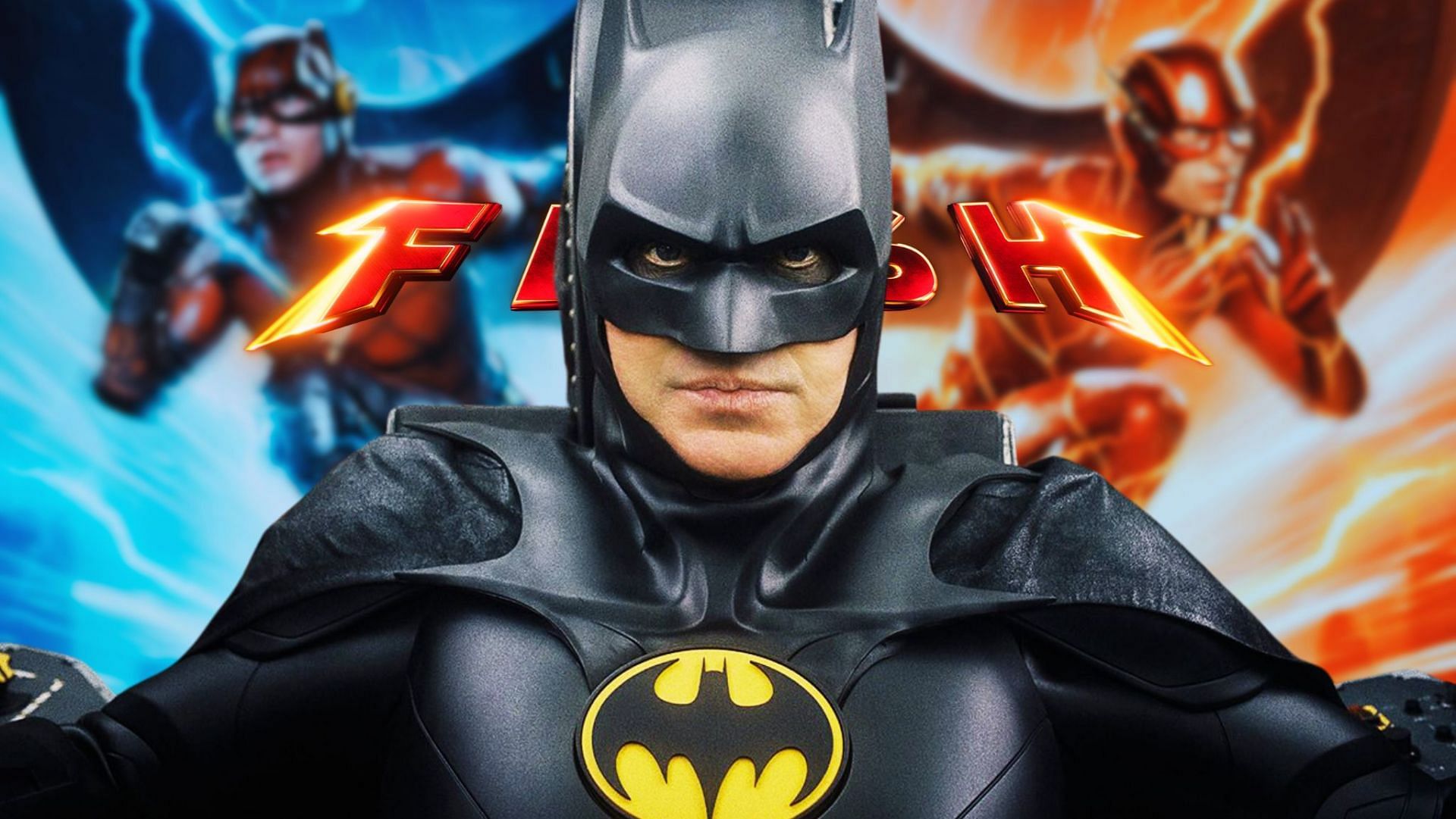 A glimpse into an alternate dimension: The Flash unveils a scruffy Batman played by Michael Keaton (Image via Warner Bros)