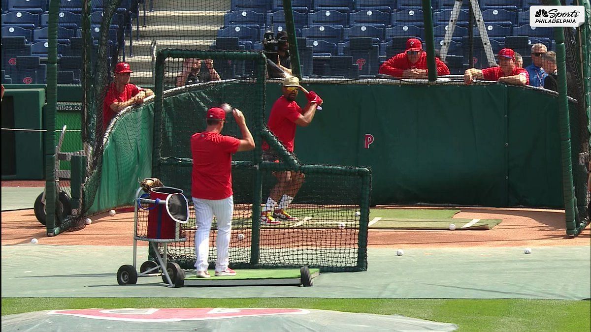 Jalen Hurts takes batting practice before Phillies matchup vs. Tigers