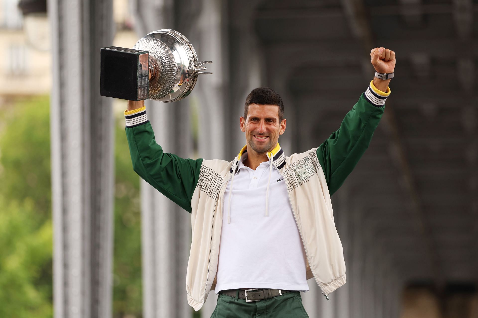 Djokovic celebrates with the French Open trophy