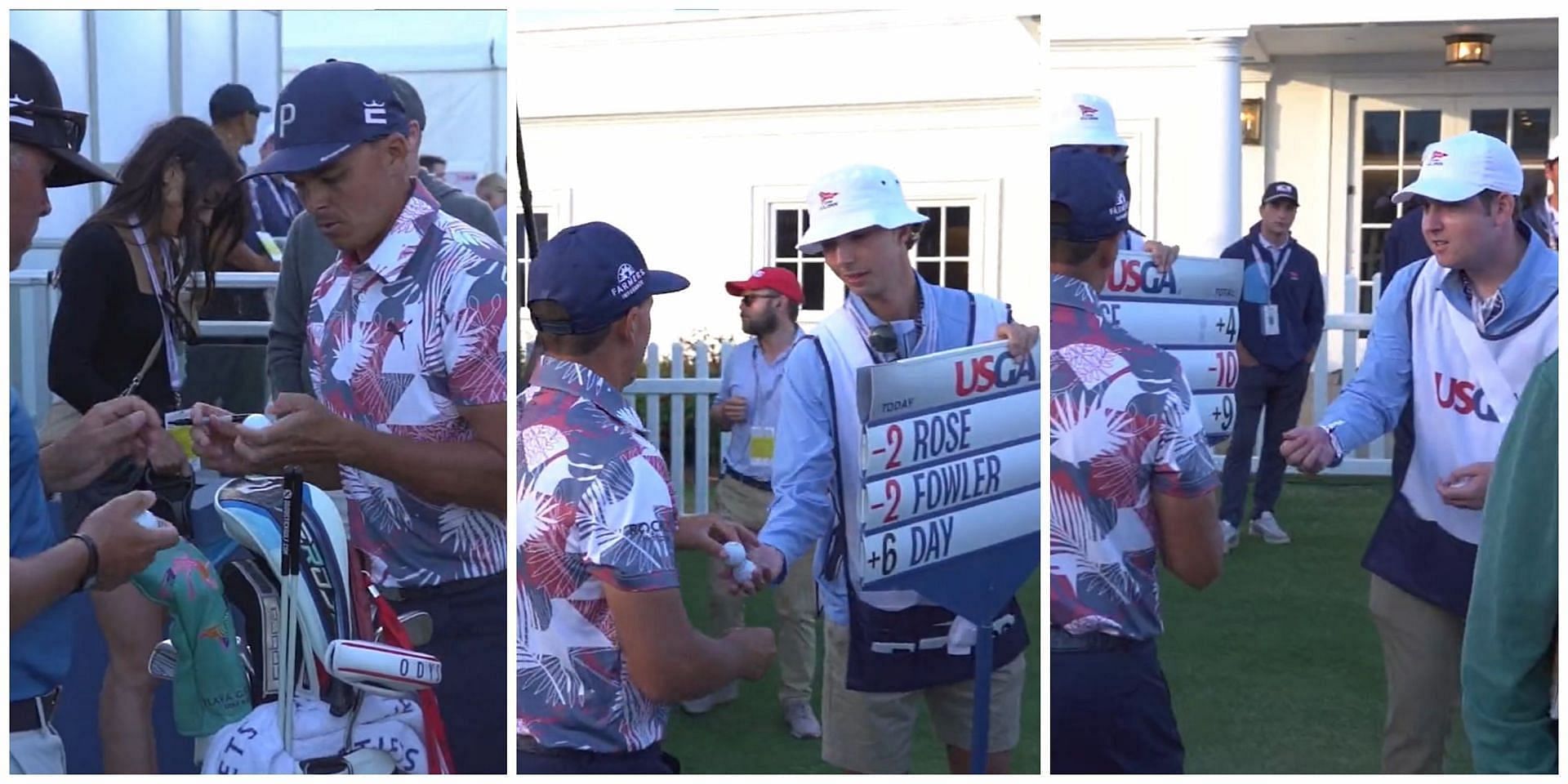 Fowler was seen gifting signed balls to the standard bearers after taking a 36-hole lead at the US Open(Image via Twitter.com/PGATour)