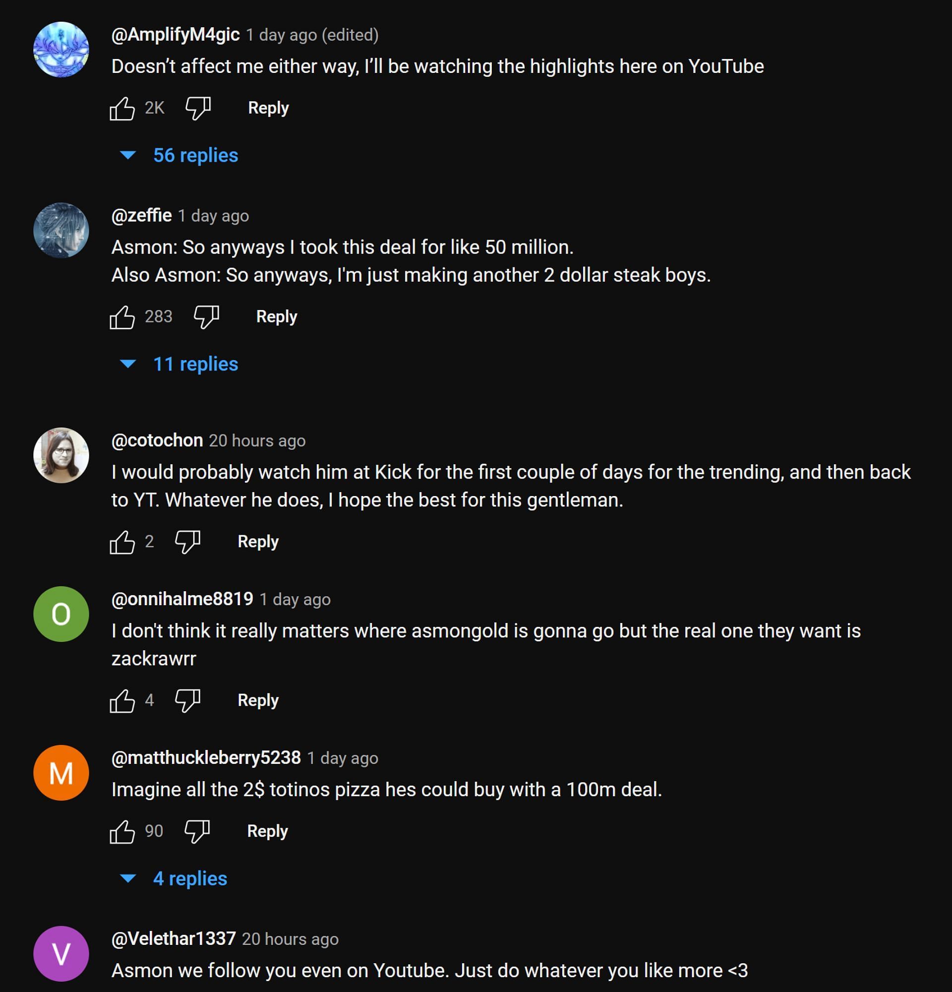Fans sharing their thoughts on the streamer&#039;s clip. (Image via Asmongold Clips/YouTube)