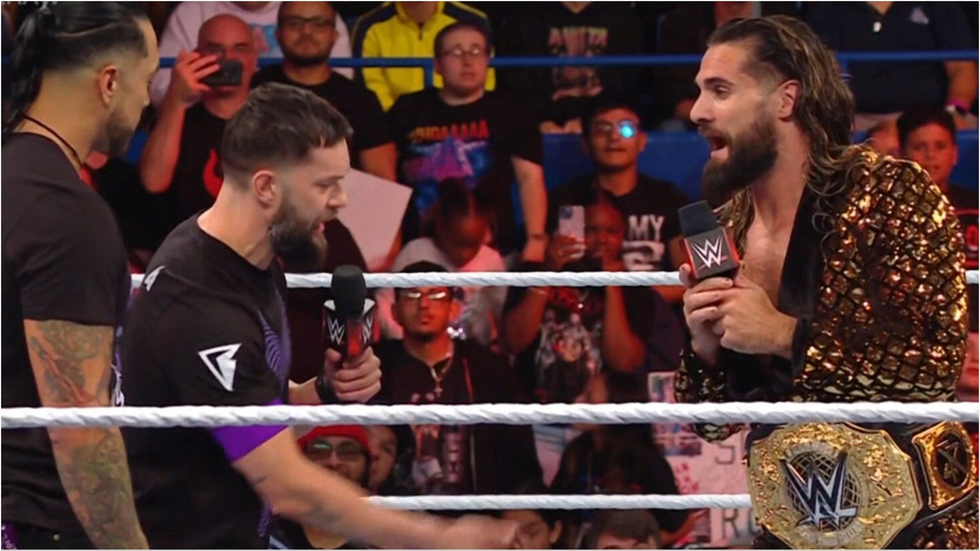 Damian Priest, Finn Balor and Seth Rollins as seen on WWE RAW this week.