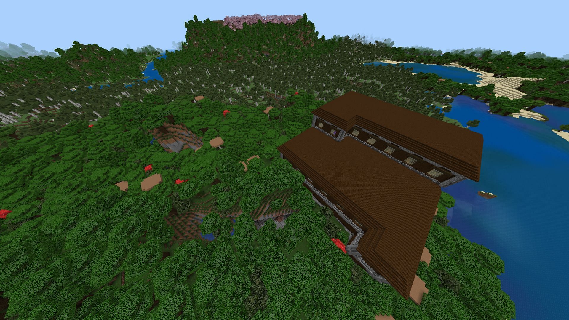 Лесной особняк и многое другое ждут игроков Minecraft Bedrock прямо в начальной точке этого сида (Изображение взято с Mojang)