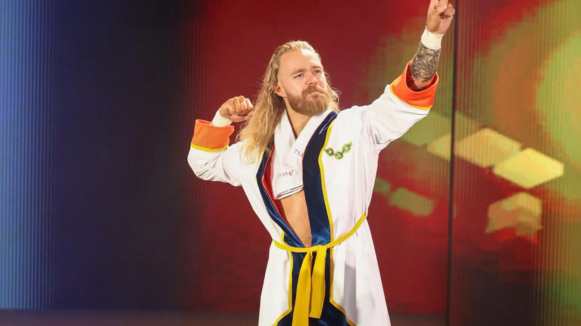 Tyler Bate during his entrance. Image Credits: wwe.com